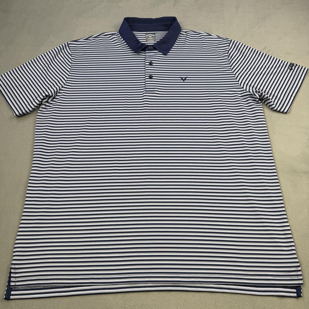 Callaway Polo Shirt Mens 2XL Blue Stripe Opti-Dri Golf Wicking Performance